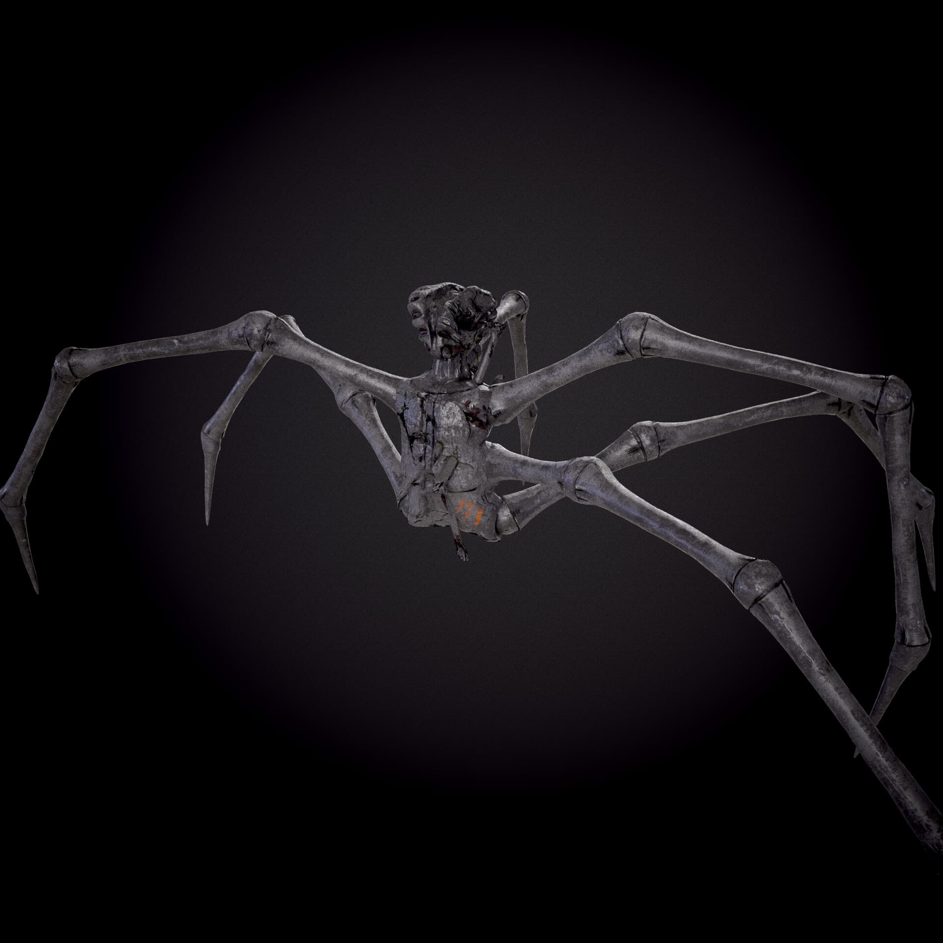 Gray stone creature with a humanoid torso and six long, jointed limbs.